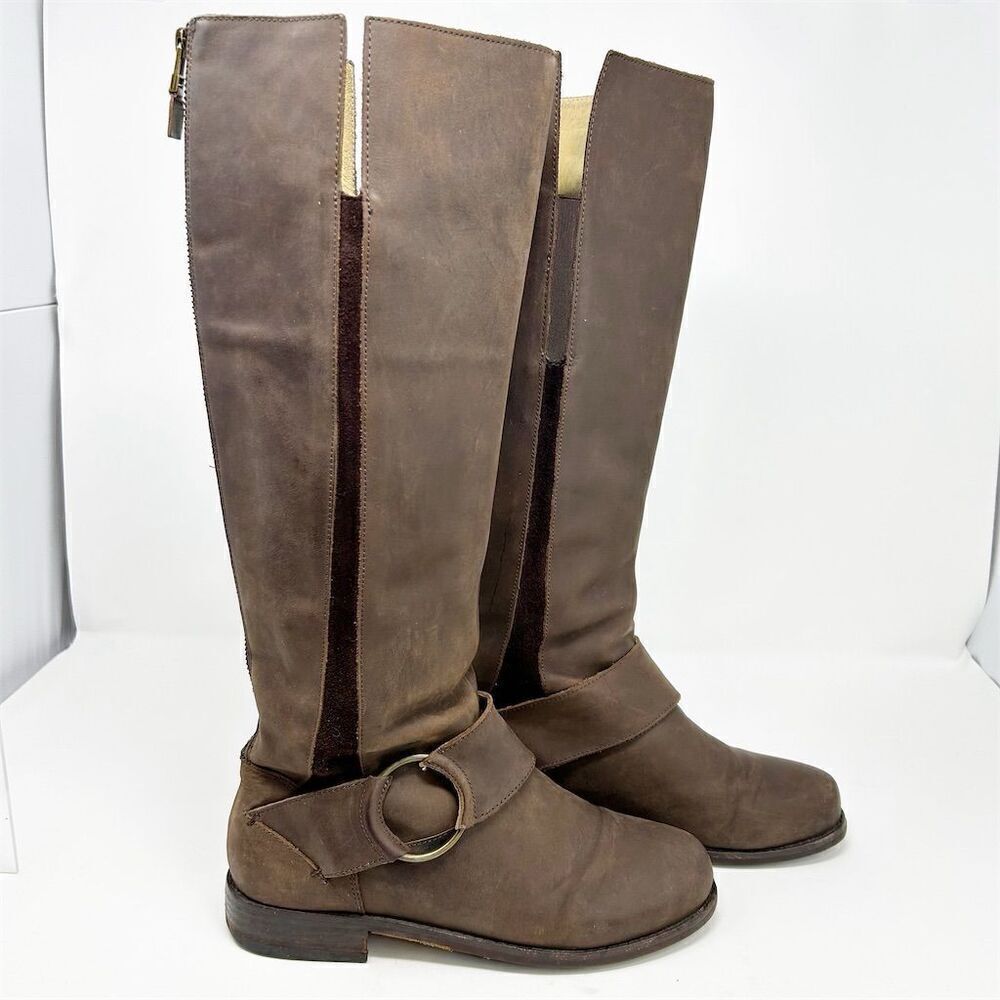 Olukai Holo Lio Li Knee High Riding Boots Brown Leather Size 7 Back Zipper